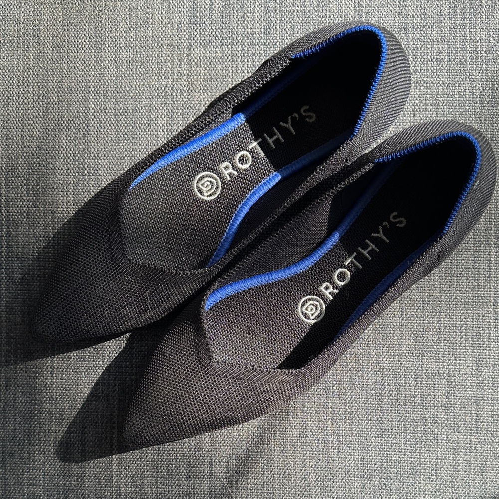 Rothy's Black Flats with Blue Accent